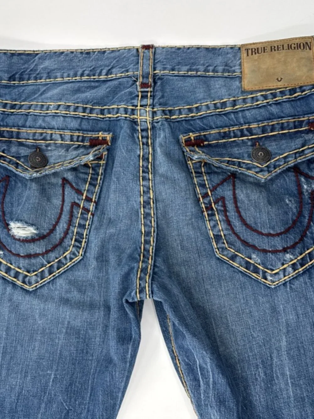 True Religion Ricky Jeans Mens 39x34 Relaxed Straight Flap Pocket Thick Stitch